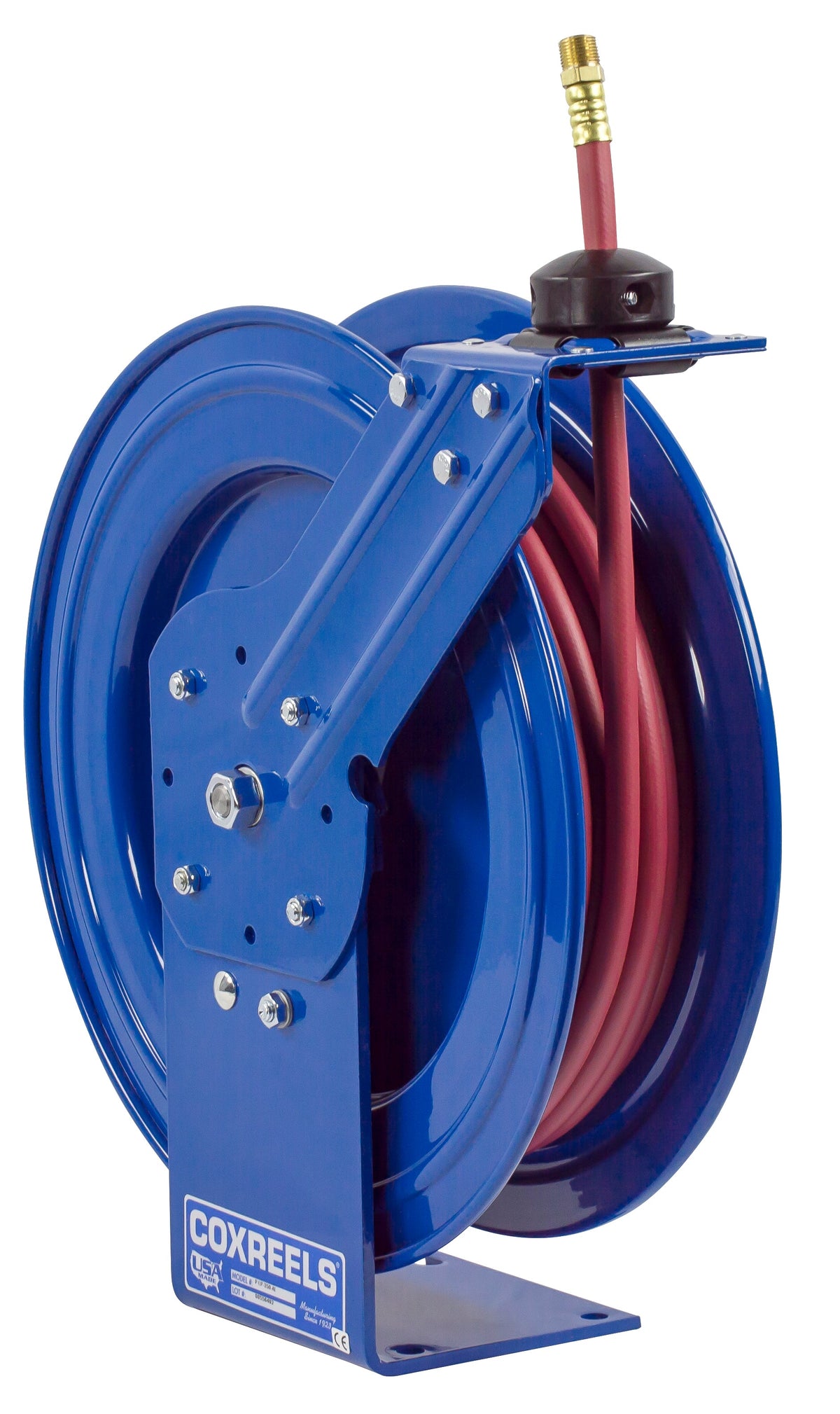 P-LP-125-AL by Coxreels | Alumi-Pro Series | 300 PSI Spring Driven Hose Reel for Air & Water | 1/4" Hose ID, 1/4" FNPT Inlet x 1/4" MNPT Hose End | Aluminum | 25ft PVC Hose Included