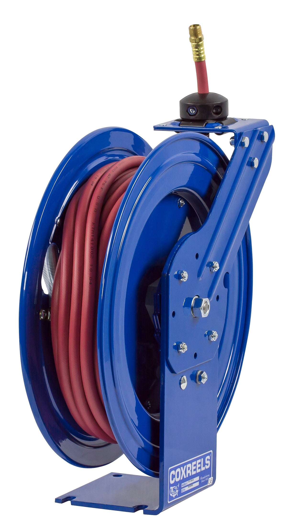 P-LP-325-AL by Coxreels | Alumi-Pro Series | 300 PSI Spring Driven Hose Reel for Air & Water | 3/8" Hose ID, 3/8" FNPT Inlet x 3/8" MNPT Hose End | Aluminum | 25ft PVC Hose Included