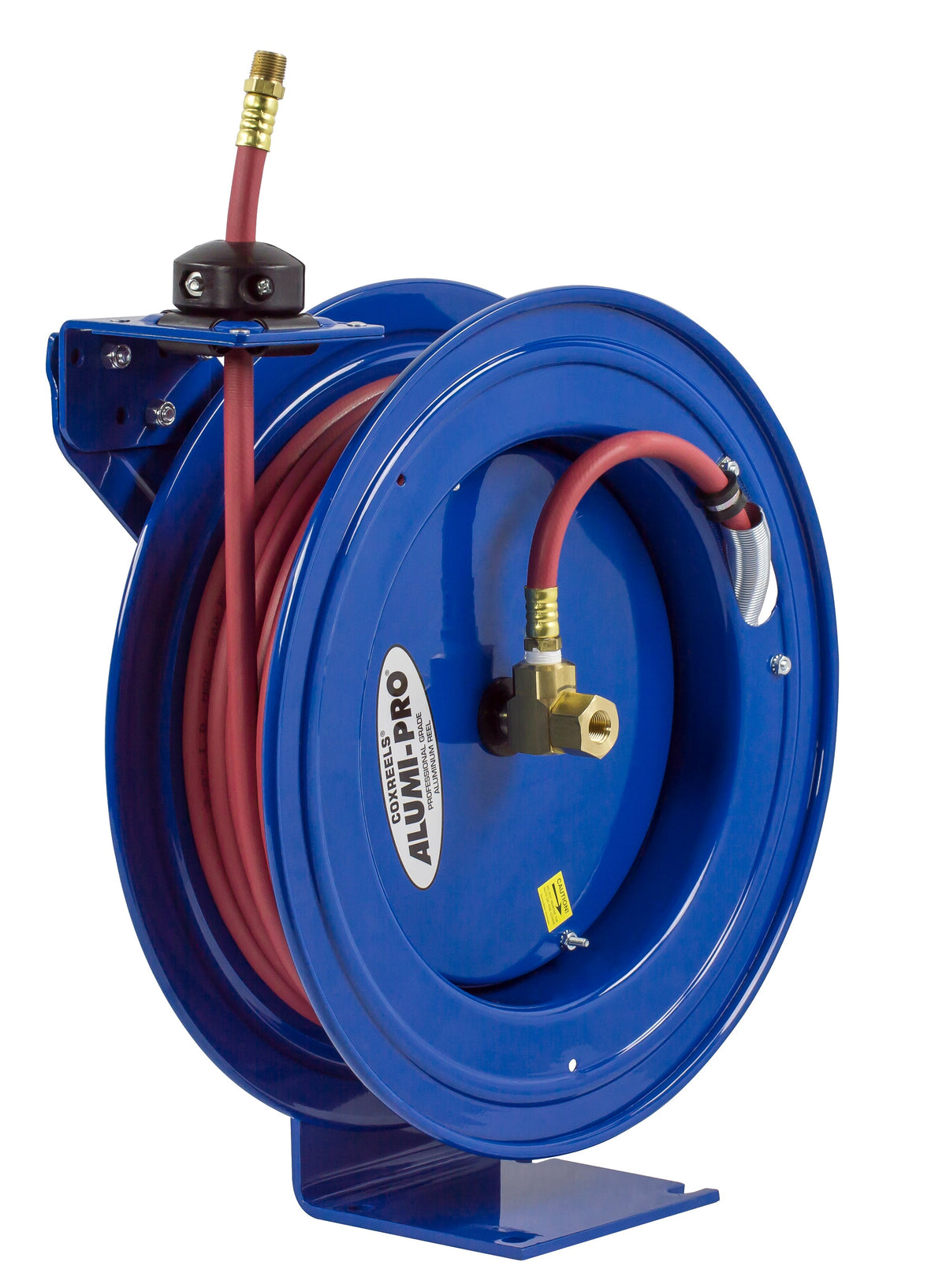 P-LP-325-AL by Coxreels | Alumi-Pro Series | 300 PSI Spring Driven Hose Reel for Air & Water | 3/8" Hose ID, 3/8" FNPT Inlet x 3/8" MNPT Hose End | Aluminum | 25ft PVC Hose Included