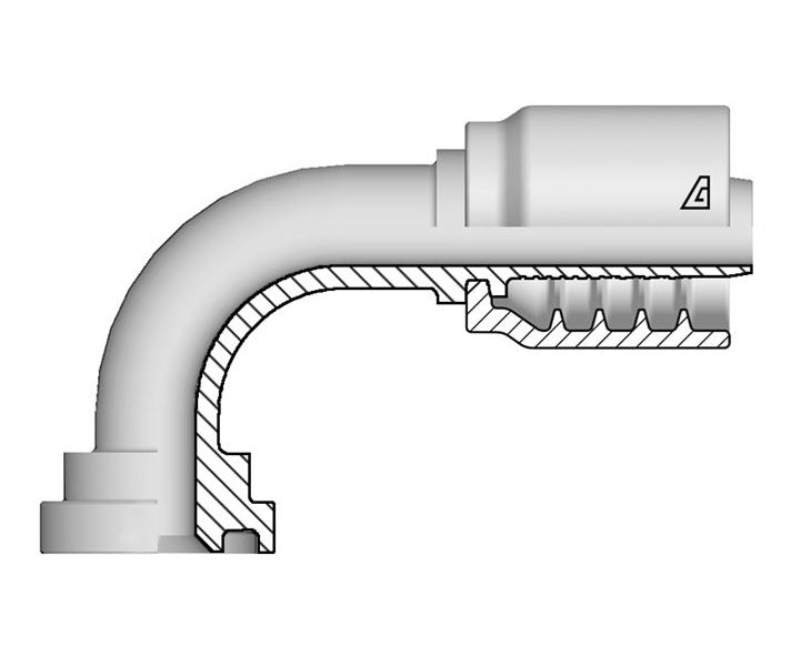 B-1620-C619 Alfagomma by Kuriyama | B Series | One-Piece AlfaCrimp Hydraulic Hose Fitting | 90° Elbow | SAE J518 | -16 Hose ID x -20 Code 61 Flange | Steel