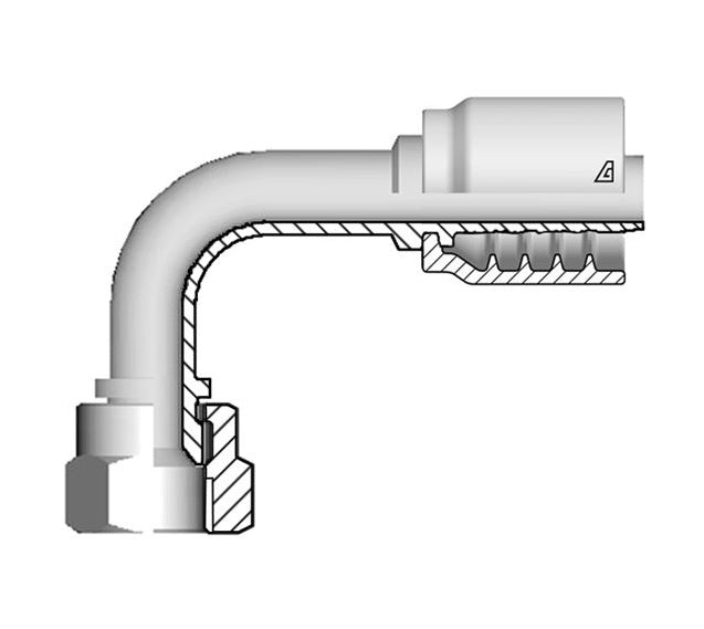 B-0404-FJ9S Alfagomma by Kuriyama | B Series | One-Piece AlfaCrimp Hydraulic Hose Fitting | 90° Elbow | Short Drop | -04 Hose ID x -04 Female JIC 37° | Steel