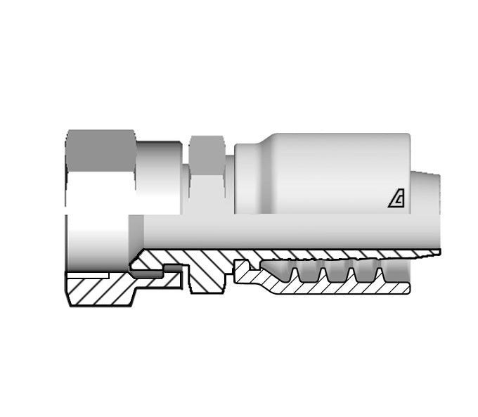 B-1212-FJDH Alfagomma by Kuriyama | B Series | One-Piece AlfaCrimp Hydraulic Hose Fitting | Dual Hex | -12 Hose ID x -12 Female JIC 37° | Steel