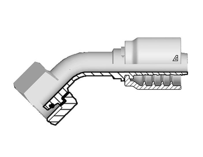 B-0416-FM4H Alfagomma by Kuriyama | B Series | One-Piece AlfaCrimp Hydraulic Hose Fitting | 45° Elbow | DIN 3865 Heavy | -04 Hose ID x 16mm Female Metric 24° Cone with O-Ring | Steel