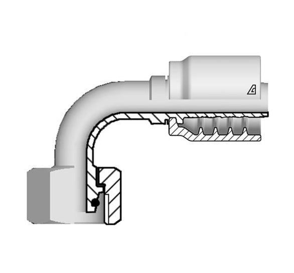 B-1230-FM9H Alfagomma by Kuriyama | B Series | One-Piece AlfaCrimp Hydraulic Hose Fitting | 90° Elbow | DIN 3865 Heavy | -12 Hose ID x 30mm Female Metric 24° Cone with O-Ring | Steel