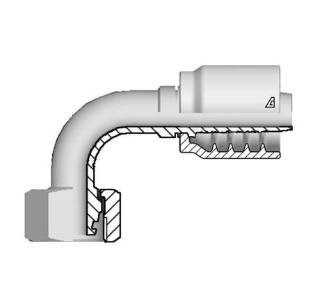 B-1026-FM9L Alfagomma by Kuriyama | B Series | One-Piece AlfaCrimp Hydraulic Hose Fitting | 90° Elbow | DIN 3865 Light | -10 Hose ID x 26mm Metric Female 24° Cone with O-Ring | Steel