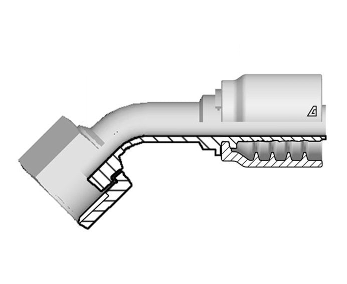 B-1212-FO45 Alfagomma by Kuriyama | B Series | One-Piece AlfaCrimp Hydraulic Hose Fitting | 45° Elbow | -12 Hose ID x -12 Female O-Ring Face Seal | Steel
