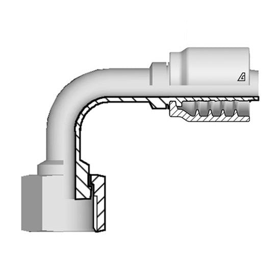 B-1010-FO9M Alfagomma by Kuriyama | B Series | AlfaCrimp One-Piece Hydraulic Hose Fitting | 90° Elbow | Medium Drop | -10 Hose ID x -10 Female O-Ring Face Seal | Steel