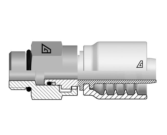 B-0606-MOBS Alfagomma by Kuriyama | B Series | One-Piece AlfaCrimp Hydraulic Hose Fitting | -06 Hose ID x -06 SAE Male O-Ring Boss Swivel | Steel