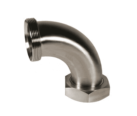 B2F-G200 Dixon Valve 304 Stainless Steel Sanitary Threaded Bevel Seat x Plain Bevel Seat with Hex Nut 90 deg. Elbow - 2" Tube OD