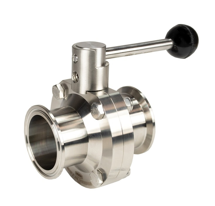 B5107S150CC-A Dixon Valve 1-1/2" 316L Stainless Steel Sanitary Clamp End Butterfly Valve - Pull Handle - Silicone Seats