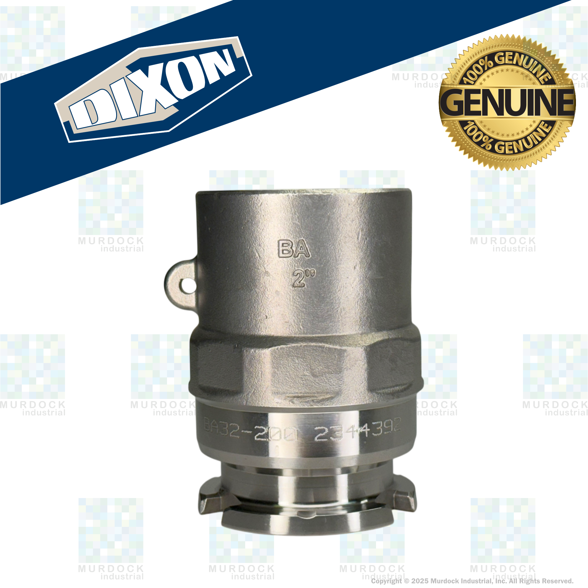BA32-200 by Dixon Valve | Dry Disconnect | Bayonet Style | 2" Size | Adapter x Female NPT | FKM Seal | Stainless Steel