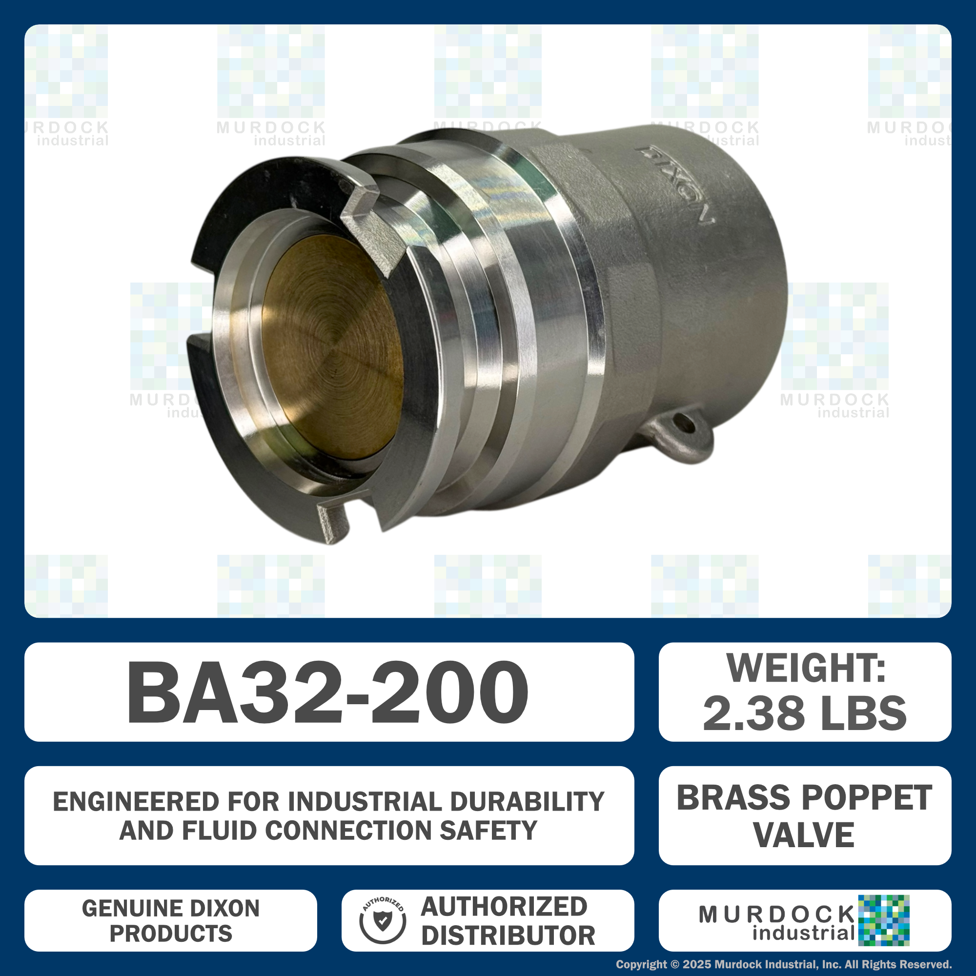 BA32-200 by Dixon Valve | Dry Disconnect | Bayonet Style | 2" Size | Adapter x Female NPT | FKM Seal | Stainless Steel