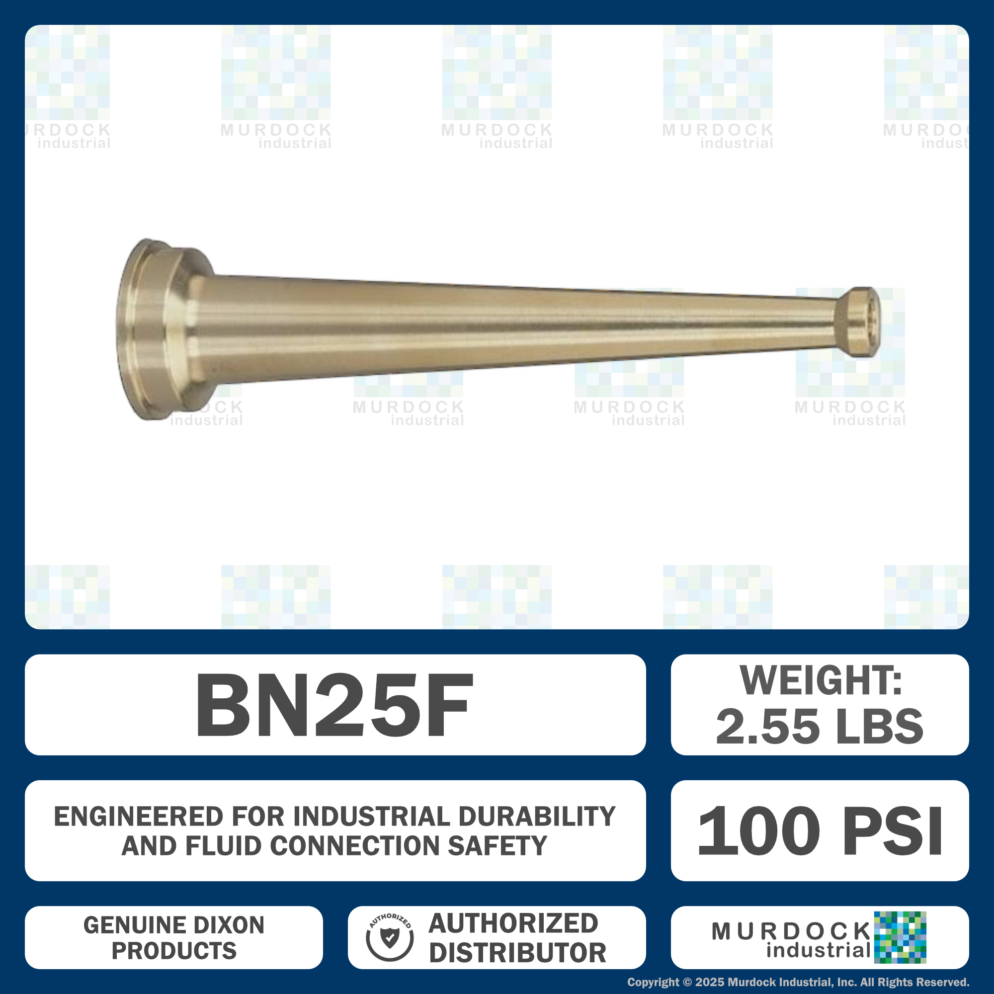 BN25F Dixon Brass Plain Hose Nozzle - 2-1/2" Female NST(NH) - 12" Length