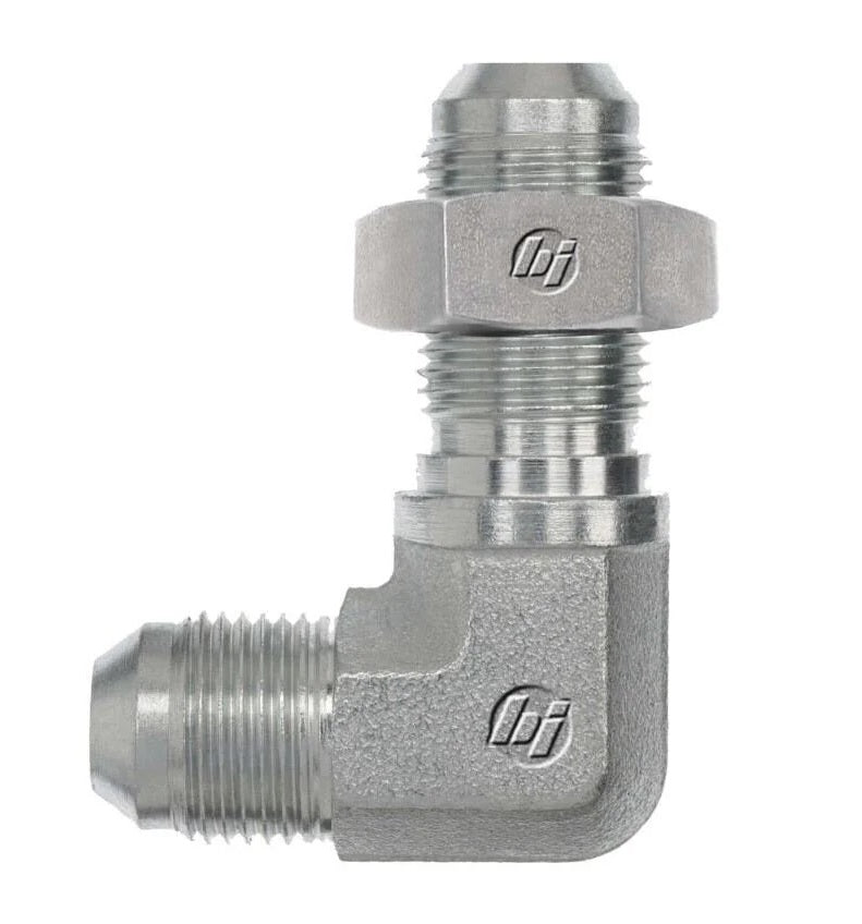 2701-LN-10-10-FG by Brennan Inc. | -10 Male JIC x -10 Male JIC Bulkhead with Nut | 90° Elbow | Forged Steel