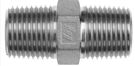 5404-08-02-SS by Brennan Inc. | -08 Male Pipe x -02 Male Pipe Hex Nipple | Straight | Stainless Steel