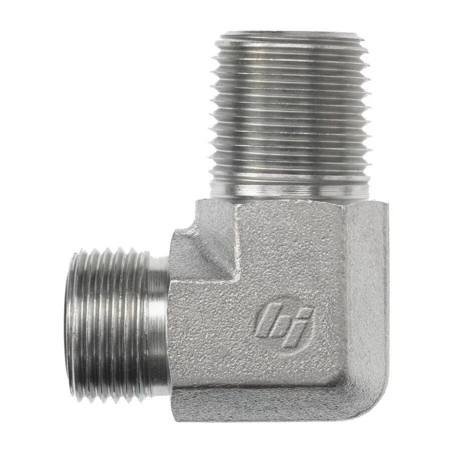 FS2501-08-04-SS by Brennan Inc. | -08 Male Face Seal x -04 Male Pipe | 90° Elbow | Stainless Steel