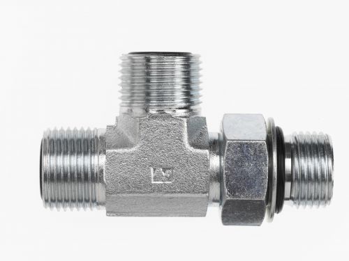 FS6804-08-06-08-NWO-FG by Brennan Inc. | -08 Male Face Seal x -06 Male Face Seal x -08 Male Adjustable O-Ring Boss | Tee | Forged Steel