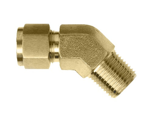 N2503-04-04-B by Brennan Inc. | -04 Instrumentation Fitting x -04 Male NPT | 45° Elbow | Brass