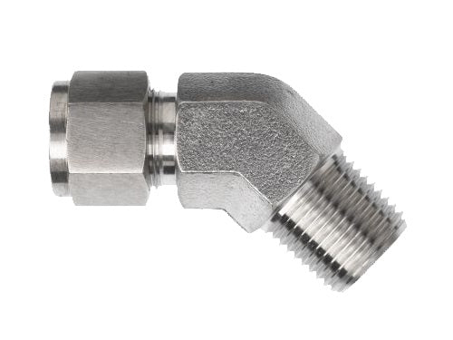 N2503-04-02-SS by Brennan Inc. | -04 Instrumentation Fitting x -02 Male NPT | 45° Elbow | Stainless Steel