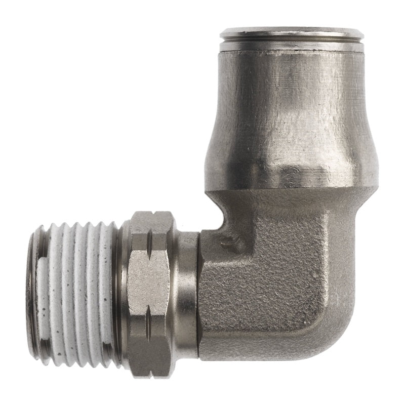 PCNB2501-04-06 by Brennan Inc. | -04 Tube x -06 Male NPT | 90° Elbow | Nickel Plated Brass