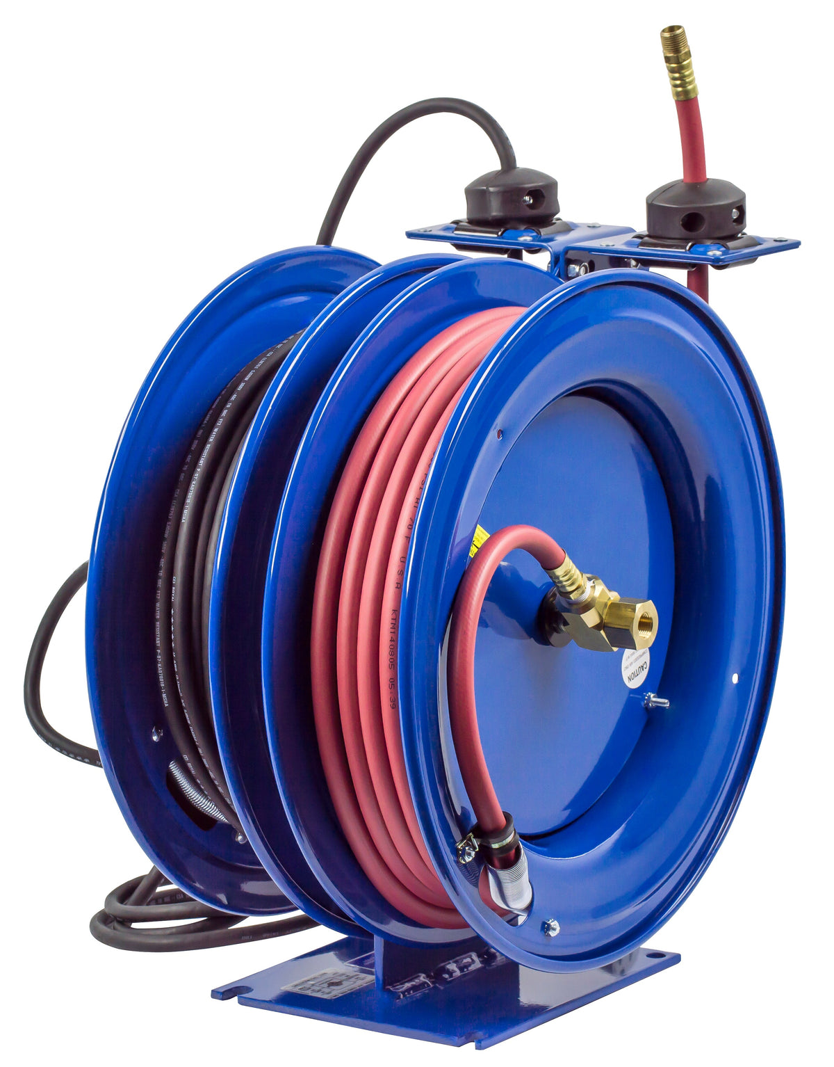 C-L350-5016-F by Coxreels | C Air-Electric | 300 PSI Spring Driven Air Hose & Power Cord Combo Reel w/ GFCI Receptacle | 3/8" Hose ID, 3/8" FNPT Inlet x 3/8" MNPT Hose End | 16/3 SJTO Cord, 13A | Steel | 50ft PVC Hose & 50ft Cord Included