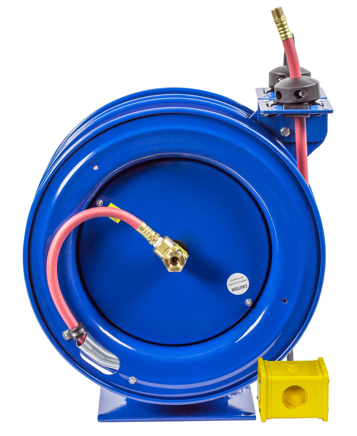 C-L350-5012-B by Coxreels | C Air-Electric | 300 PSI Spring Driven Air Hose & Power Cord Combo Reel w/ Quad Industrial Receptacle | 3/8" Hose ID, 3/8" FNPT Inlet x 3/8" MNPT Hose End | 12/3 SJO Cord, 20A | Steel | 50ft PVC Hose & 50ft Cord Included