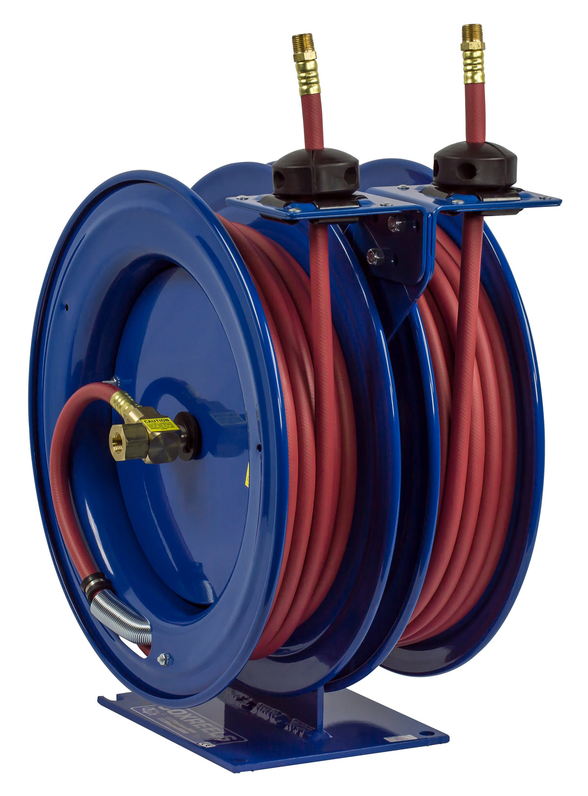 C-LP-350-350 by Coxreels | C Series | 300 PSI Dual Hose Spring Driven Hose Reel for Air & Water | 3/8" Hose ID, 3/8" FNPT Inlet x 3/8" MNPT Hose End | Steel | 50ft PVC Hose Included