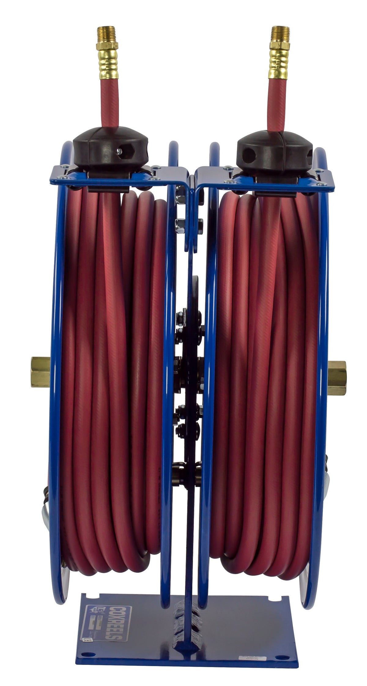C-LP-425-425 by Coxreels | C Series | 300 PSI Dual Hose Spring Driven Hose Reel for Air & Water | 1/2" Hose ID, 1/2" FNPT Inlet x 1/2" MNPT Hose End | Steel | 25ft PVC Hose Included