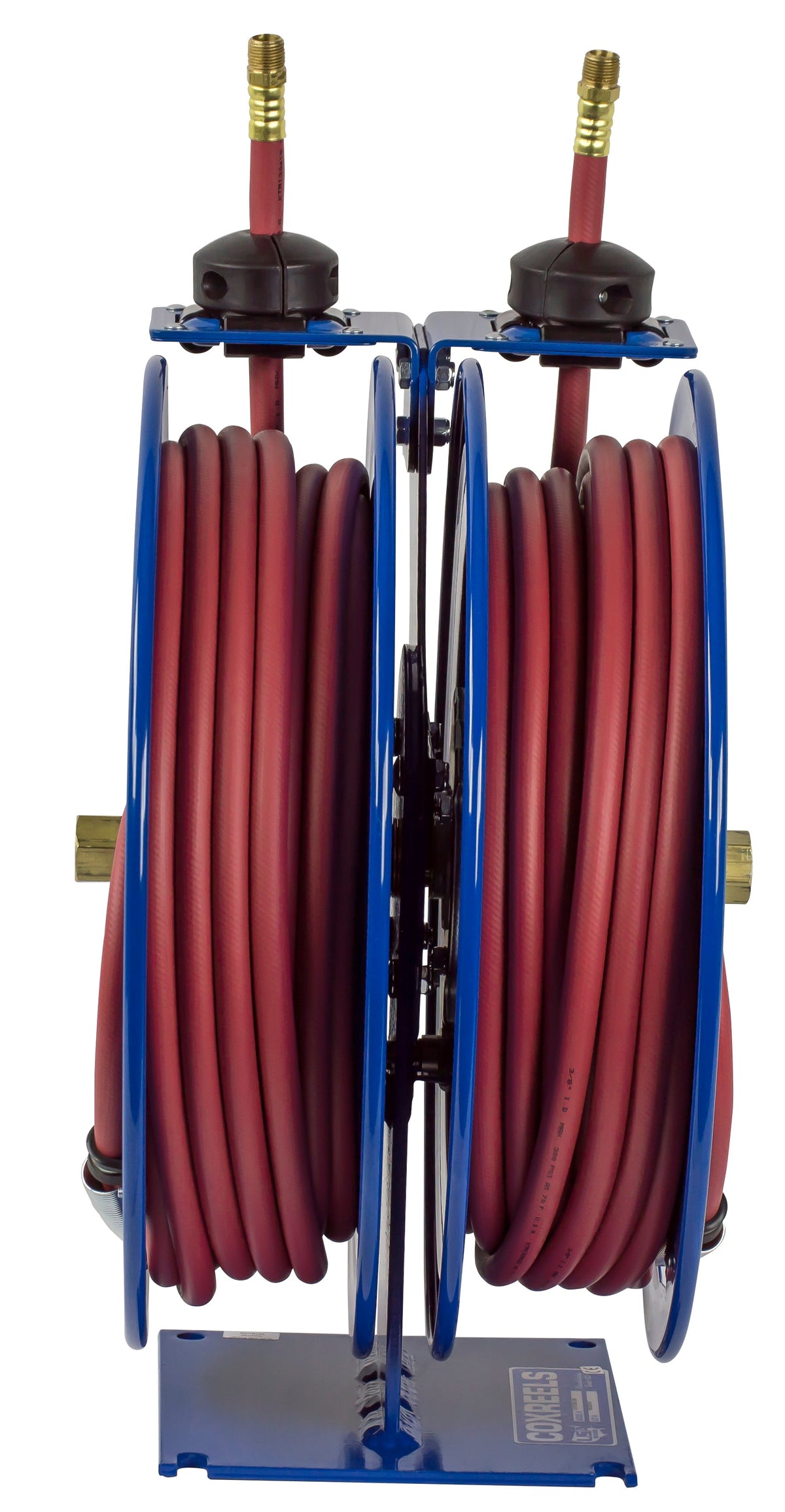C-LP-335-335 by Coxreels | C Series | 300 PSI Dual Hose Spring Driven Hose Reel for Air & Water | 3/8" Hose ID, 3/8" FNPT Inlet x 3/8" MNPT Hose End | Steel | 25ft PVC Hose Included