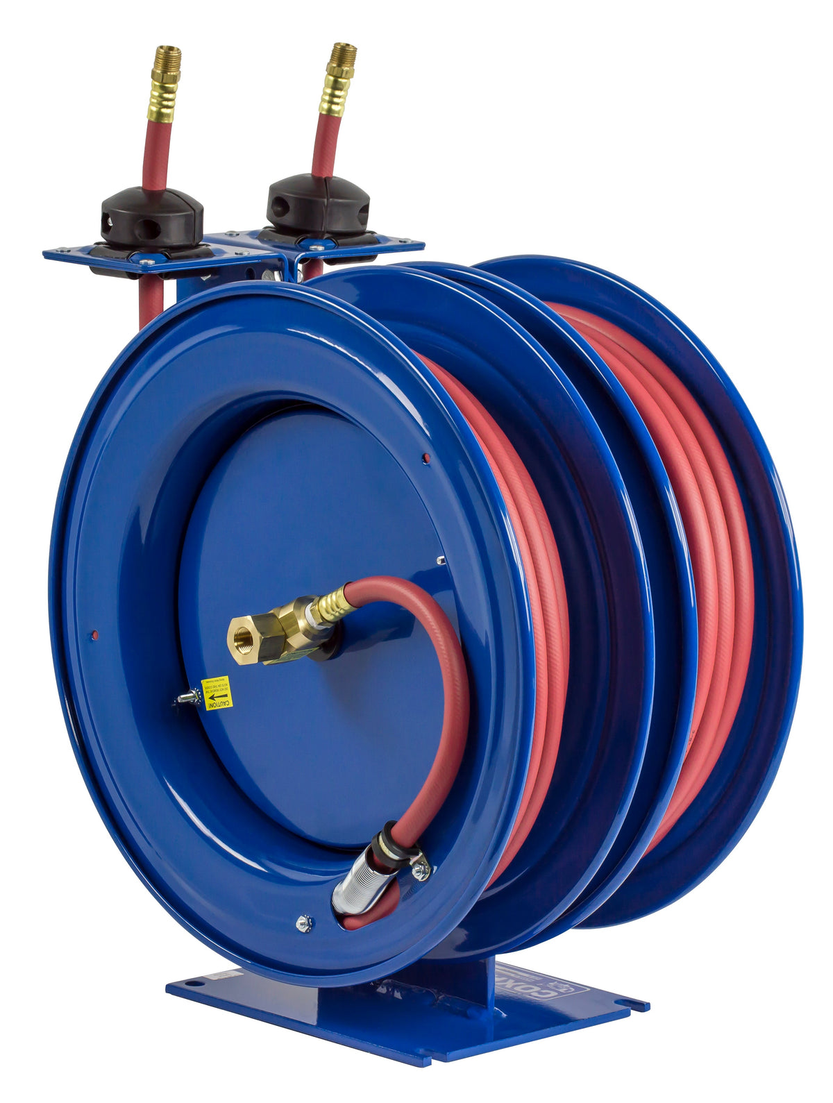 C-LP-335-335 by Coxreels | C Series | 300 PSI Dual Hose Spring Driven Hose Reel for Air & Water | 3/8" Hose ID, 3/8" FNPT Inlet x 3/8" MNPT Hose End | Steel | 25ft PVC Hose Included