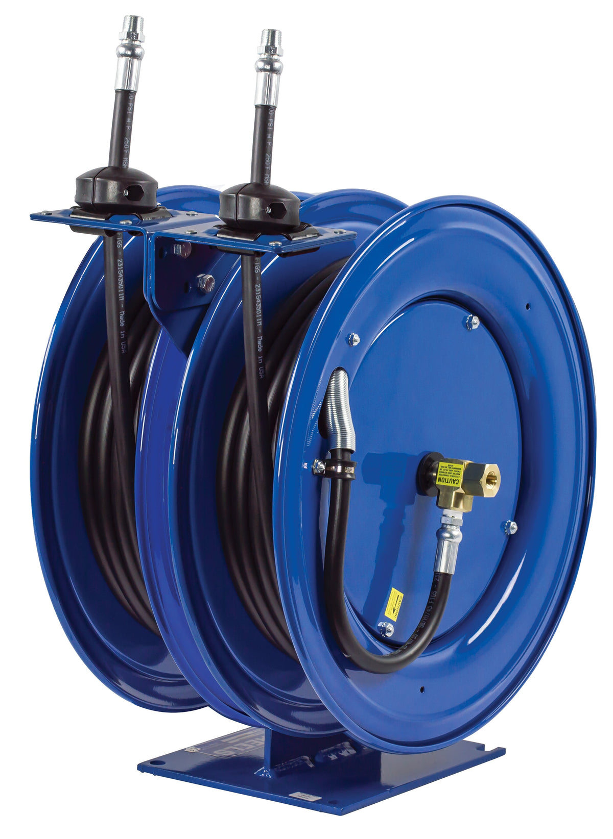 C-MP-335-335 by Coxreels | C Series | 3,000 PSI Dual Hose Spring Driven Hose Reel for Air, Water & Oil | 3/8" Hose ID, 3/8" FNPT Inlet x 3/8" MNPT Hose End | Steel | 35ft Rubber Hose Included