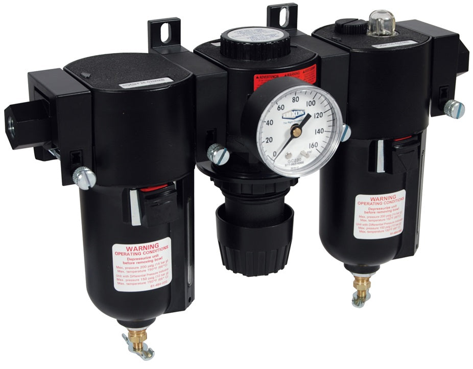 C26-03MMB Wilkerson by Dixon Valve | C26-Series | Standard FRL Combination Unit | 3.2 oz. Filter | 0-125 PSI Regulator | 10 oz. Lubricator | 3/8" Size | Manual Drain | Metal Bowl