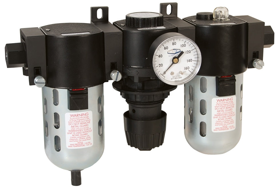 C26-03A Wilkerson by Dixon Valve | C26-Series | Standard FRL Combination Unit | 3.2 oz. Filter | 0-125 PSI Regulator | 10 oz. Lubricator | 3/8" Size | Automatic Drain | Transparent Bowl & Guard
