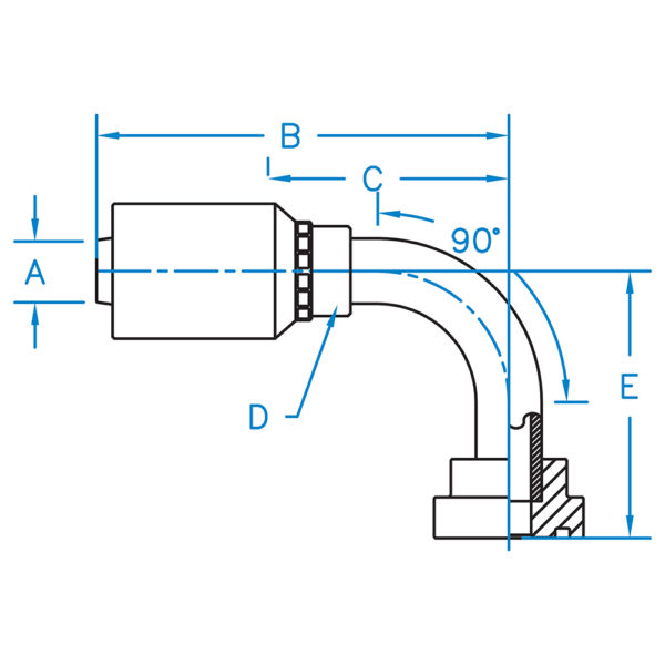 C6190L-12-12-W by Kurt Hydraulics | Code 61 Flange | 90° Long Drop Elbow | for 3/4" Hose ID