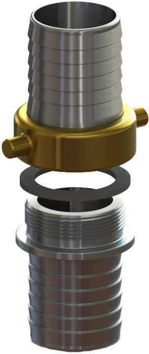 CAB-300 by Campbell Fittings | Import Suction Hose Coupling | Complete Set | 3" Male NPSM Thread x 3" Female NPSM Thread x 3" Hose Shank | Nut: Brass | Aluminum Shank