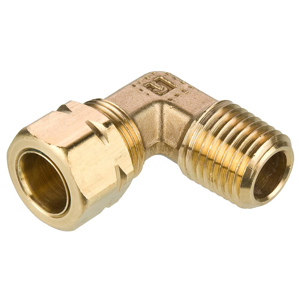 169CA-3-1 by Parker | Compress-Align® Fittings | 3/16" Tube Size x 1/16" Male Pipe Thread x 3/8" Thread | 90° Elbow | Brass | Pack of 25