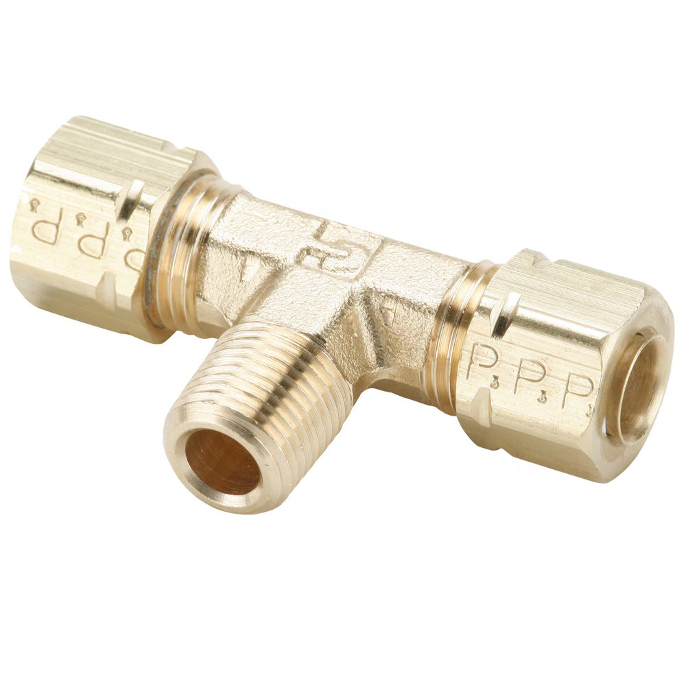 172CA-6-2 by Parker | Compress-Align® Fittings | 3/8" Tube Size x 1/8" Male Pipe Thread x 9/16" Thread | 1.94" Length | Tee | Brass | Pack of 10