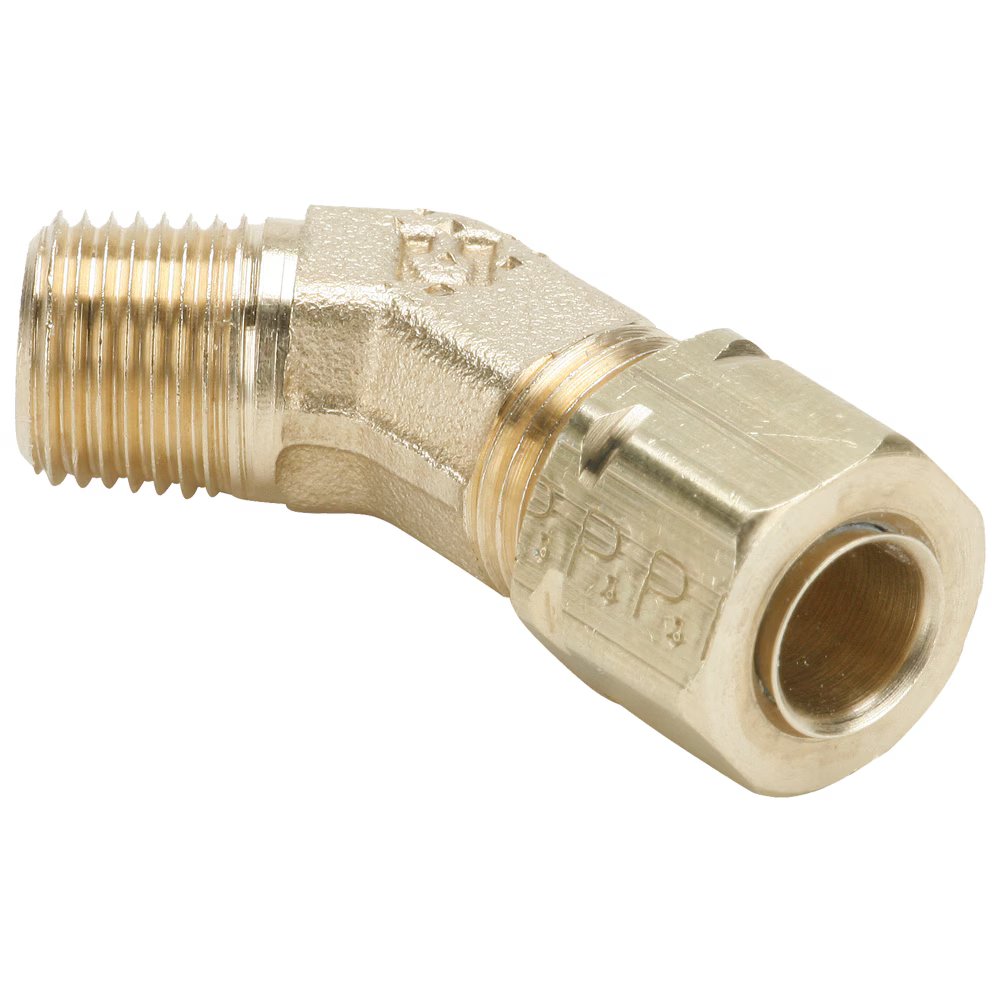 179CA-6-4 by Parker | Compress-Align® Fittings | 3/8" Tube Size x 1/4" Male Pipe Thread x 9/16" Thread | 45° Elbow | Brass | Pack of 10