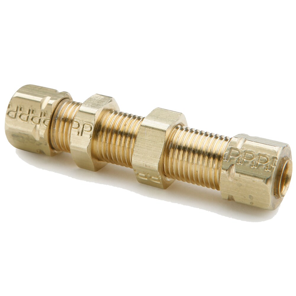 62CABH-6 by Parker | Compress-Align® Fittings | Bulkhead Union | 3/8" Tube Size x 9/16" Thread | 11/16" Hex | 2.32" Length | Straight | Brass | Pack of 10