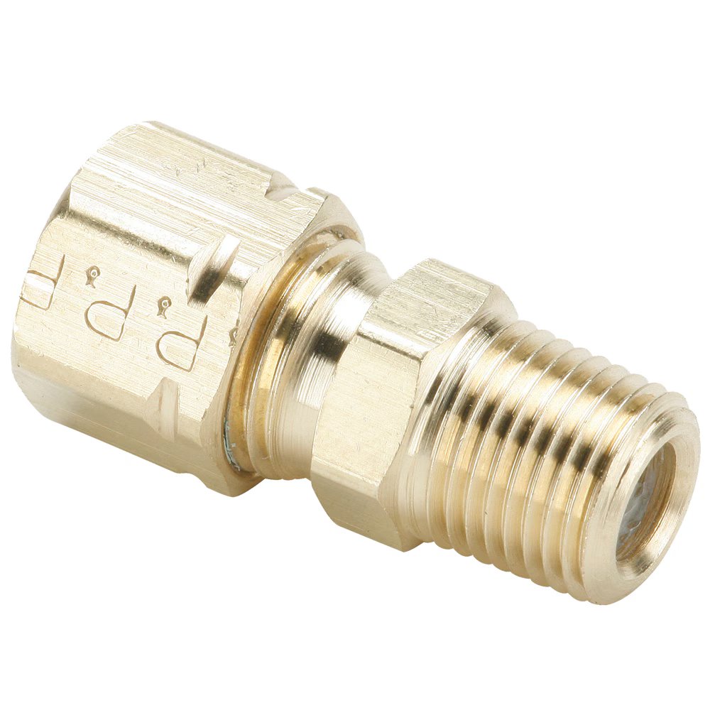 68CA-5-2 by Parker | Compress-Align® Fittings | 5/16" Tube Size Connector x 1/8" Male Pipe Thread x 1/2" Thread | 1/2" Hex | 1.13" Length | Straight | Brass | Pack of 25