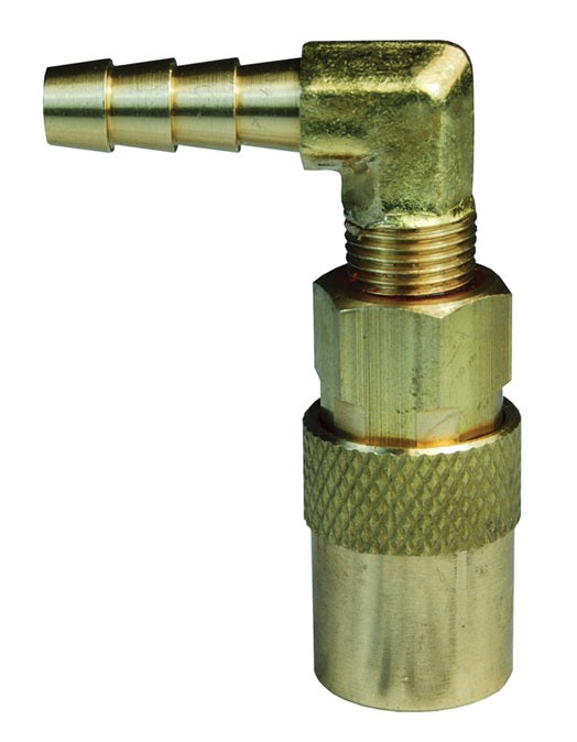 2CM9S3-B by Dixon Valve | Hydraulic Quick Disconnect Coupling | CM-Series | Hose Barb | 90° Elbow | 3/8" Hose ID x 1/4" Industrial Mold Interchange | Socket | Valved | Silicone Seal | Brass