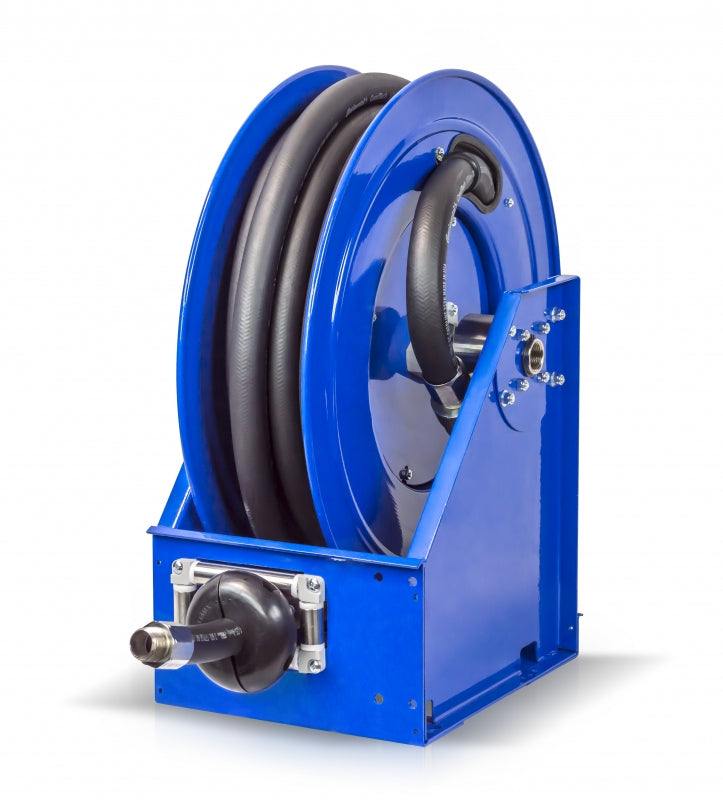 XTMF-LP-550 by Coxreels | XTM Fuel Series | 300 PSI Spring Driven Hose Reel for Fuel | 3/4" Hose ID, 3/4" FNPT Inlet x 3/4" MNPT Hose End | Steel | 50ft Nitrile Rubber Hose Included