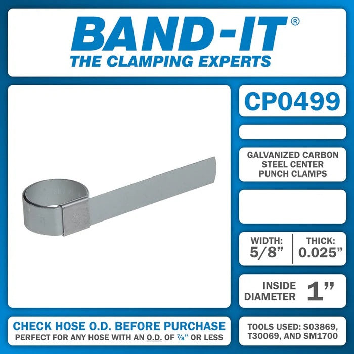 CP0499 by Band-It | Center Punch Clamp | 1" ID | 5/8" Width | 0.025" Thickness | Galvanized Carbon Steel | 100/Box