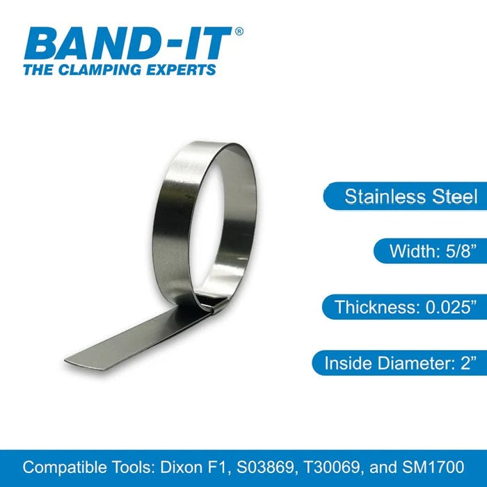 CP8S99 by Band-It | Center Punch Clamp | 2" ID | 5/8" Width | 0.025" Thickness | 201 Stainless Steel | 100/Box