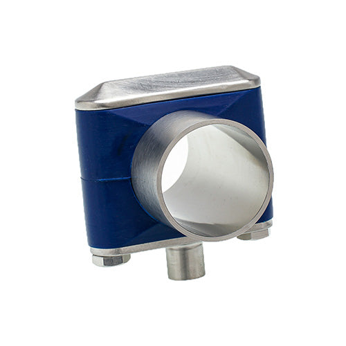 BTCM-150T-304ZP by ACL Hygienic | Zero Puddle Silicone Base Tread Coupling Mount w/ Tight Fit | 1-1/2" Tube Size x 3/8" Thread Size | Blue | 304 Stainless Steel