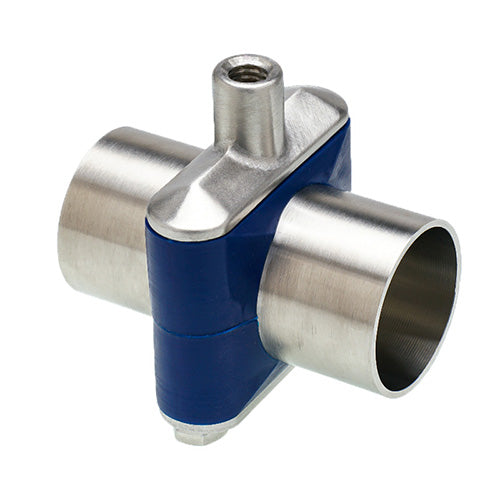 HM-250P-304ZP by ACL Hygienic | Zero Puddle Silicone Hang Mount w/ Tight Fit | 2-1/2" Pipe Size x 1/2" Thread Size | Blue | 304 Stainless Steel