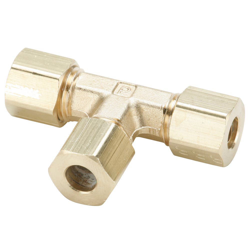 164C-6-6-4 by Parker | Compression Fitting | Union | 3/8 Tube Size 1 x 3/8" Tube Size 2 x 1/4" Tube Size 3 | 2.06" Length | Tee | Brass | Pack of 10