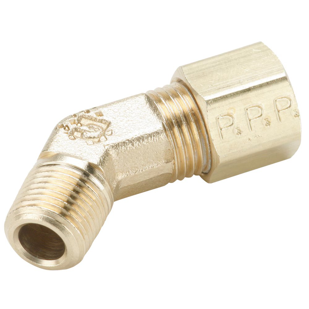 179C-6-6 by Parker | Compression Fitting | 3/8" Tube Size x 3/8" Male Pipe Thread x 9/16" Thread | 45° Elbow | Brass | Pack of 10