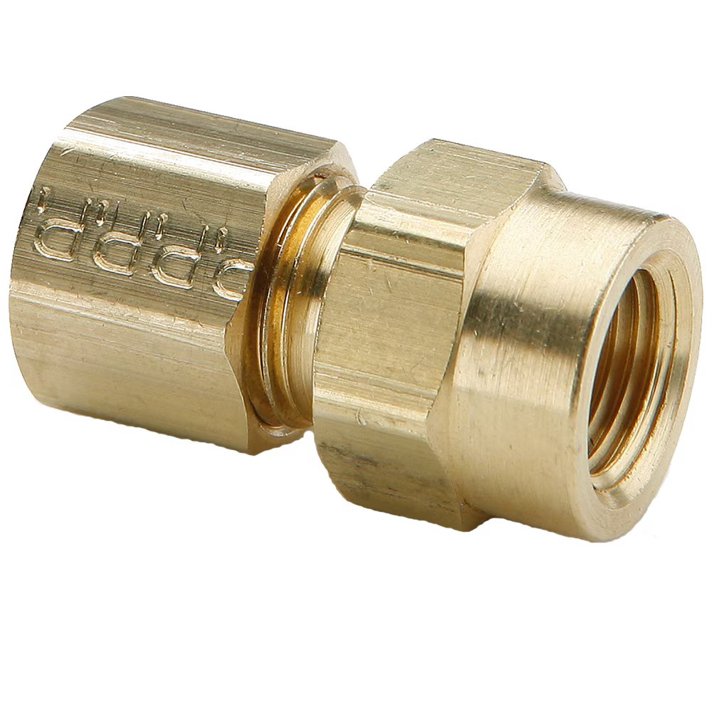 66C-6-2 by Parker | Compression Fitting | 3/8" Tube Size Connector x 1/8" Female Pipe Thread x 9/16" Straight Thread | 9/16" Hex | 1.06" Length | Straight | Brass | Pack of 10