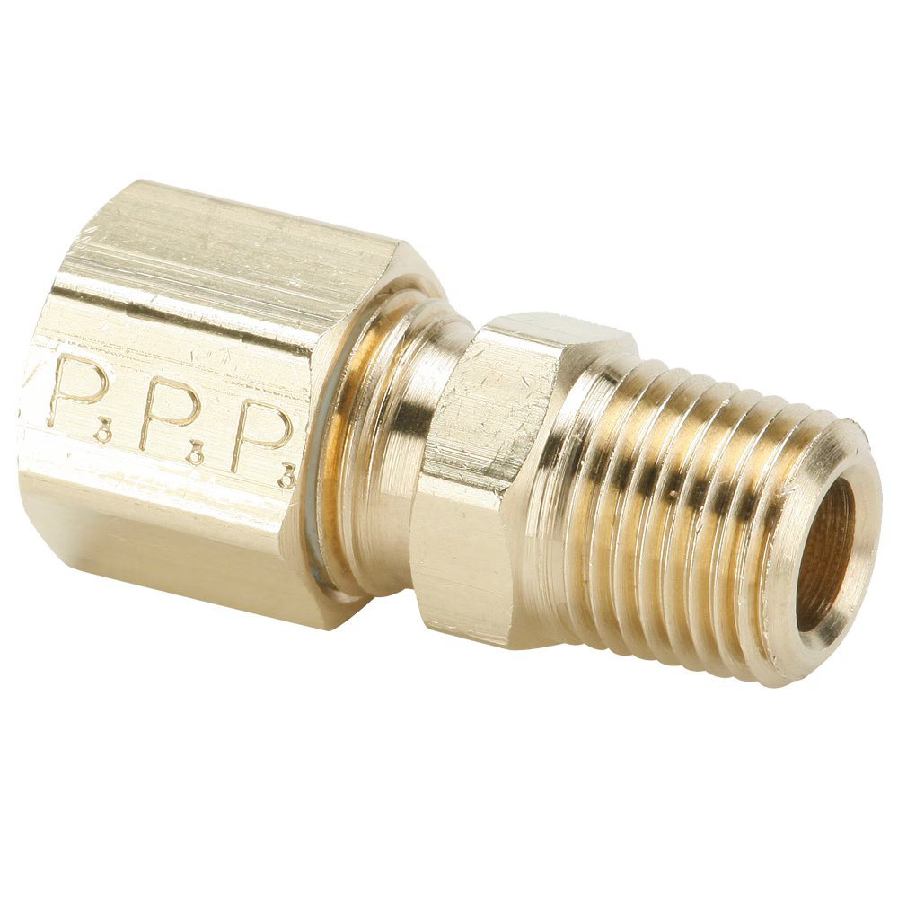 68C-6-2 by Parker | Compression Fitting | 3/8" Tube Size Connector x 1/8" Male Pipe Thread x 9/16" Thread | 9/16" Hex | 1.25" Length | Straight | Brass | Pack of 25